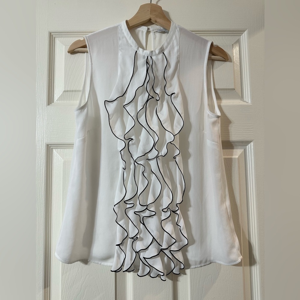 EUC H&M Tuxedo top with ruffle front-size8.